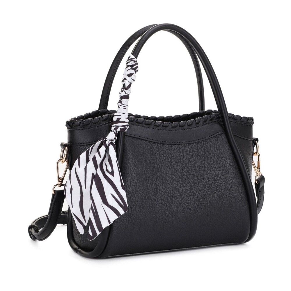 Black Whipstitch Tote Bag/Crossbody With Scarf